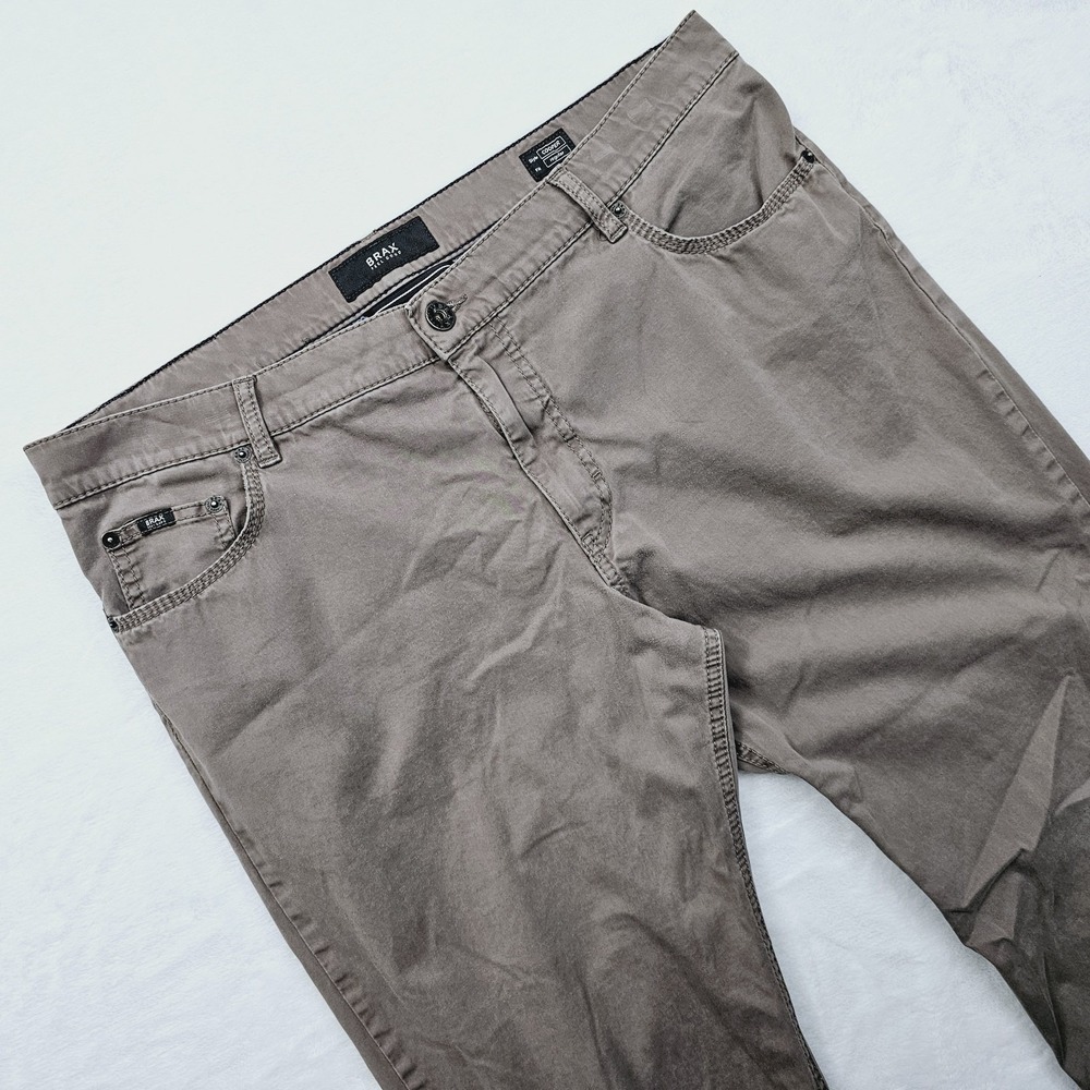 Brax Cooper Fancy Pants Regular Fit Mens 36Wx32L Beige‎ Stretch 5 Pocket Chinos